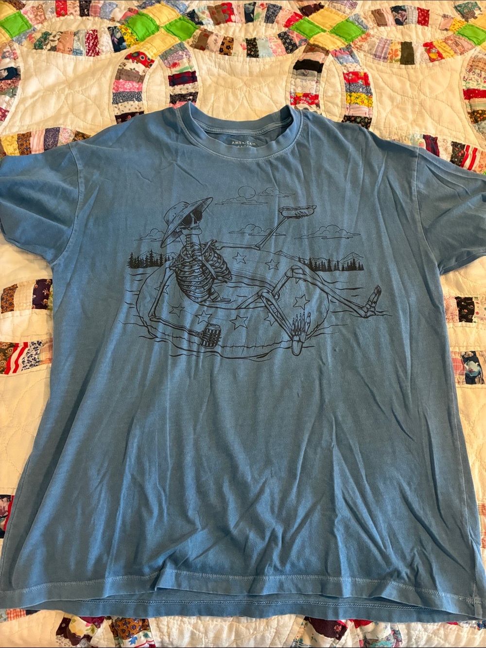 American Eagle Blue Graphic Short-Sleeve T-Shirt Summer XS/S cotton oversized